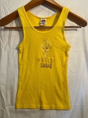 Vintage Tweety Bird Tank Top Yellow Sassy Looney Tunes Kids Size L 100% Cotton